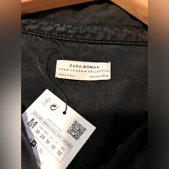 Zara denim 3/4 sleeve button down shirt dress size medium - Picture 3 of 6